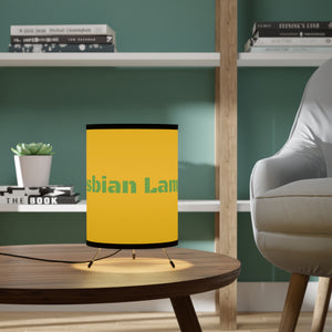 Lesbian Lamp -Tripod Lamp - Yellow with Green Writing - black trim