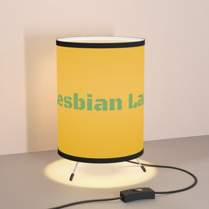Lesbian Lamp -Tripod Lamp - Yellow with Green Writing - black trim